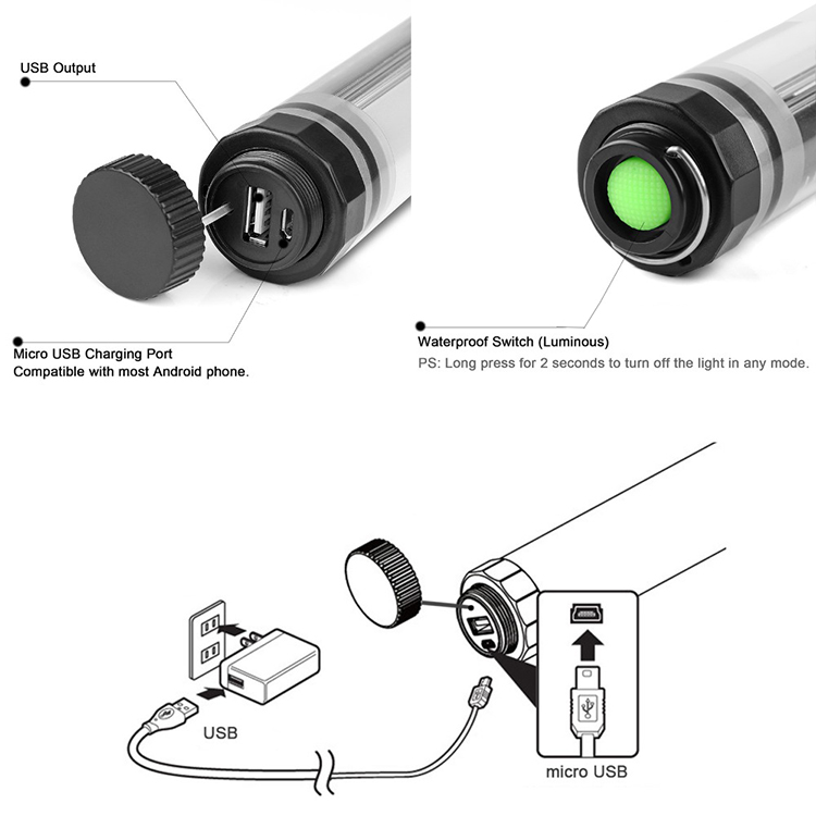 UY Q7 Waterproof Anti shock Portable Rechargeable Tube LED Light for Fishing Boat