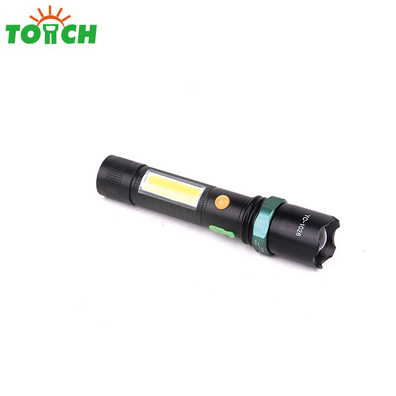 New USB rechargeable COB led flashlight tactical self defense led torch light with safety hammer