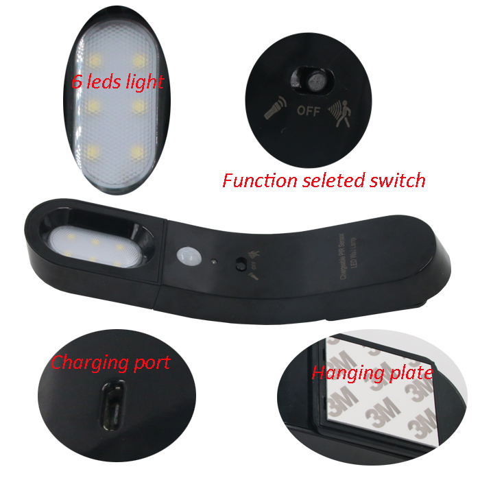 Rechargeable led wall light PIR sensor light, outdoor garden light