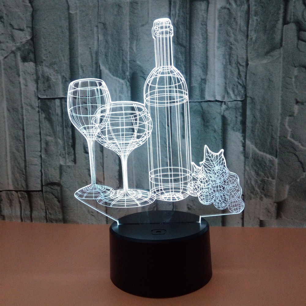 3D LED Light Winebottle Pattern Customizable Ornamentation for Groggery