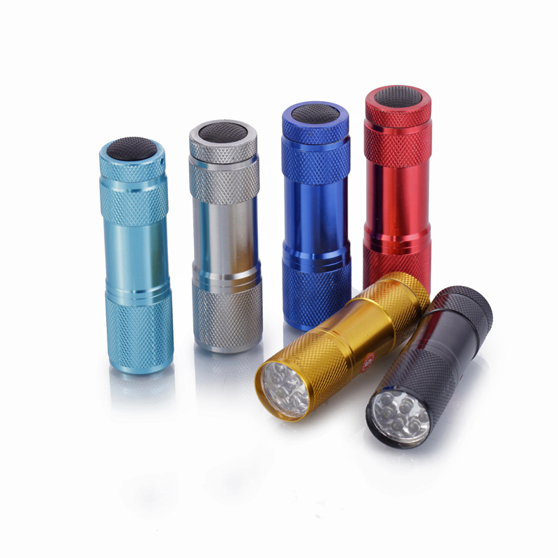 Factory Mini Aluminum AAA Battery Torch 9 LED Flashlight