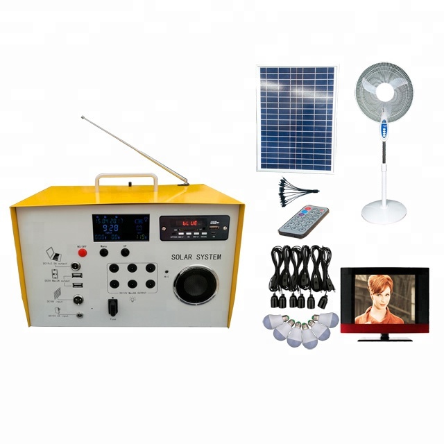 2018 hot sell 40W 26Ah home power solar panel energy system with led lights, bluetooth
