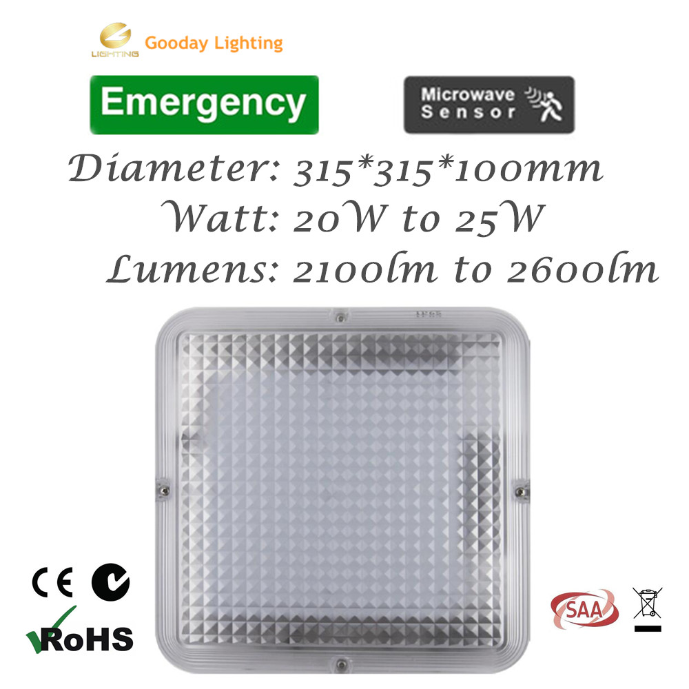 IK10 surface mounted Square led bulkhead dimming microwave motion sensor and emergency rechargeable battery