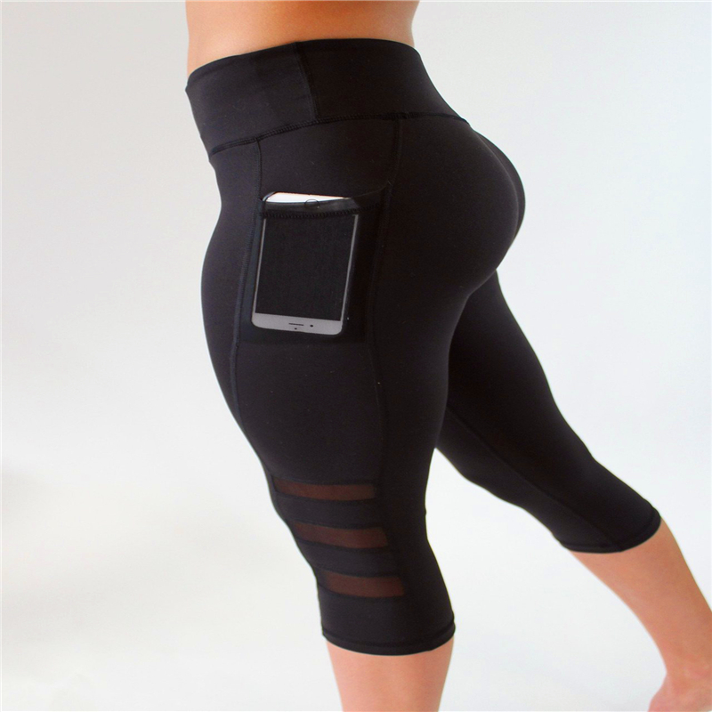 Wholesale Fashion black mesh inset yoga tights compressed Women leggings