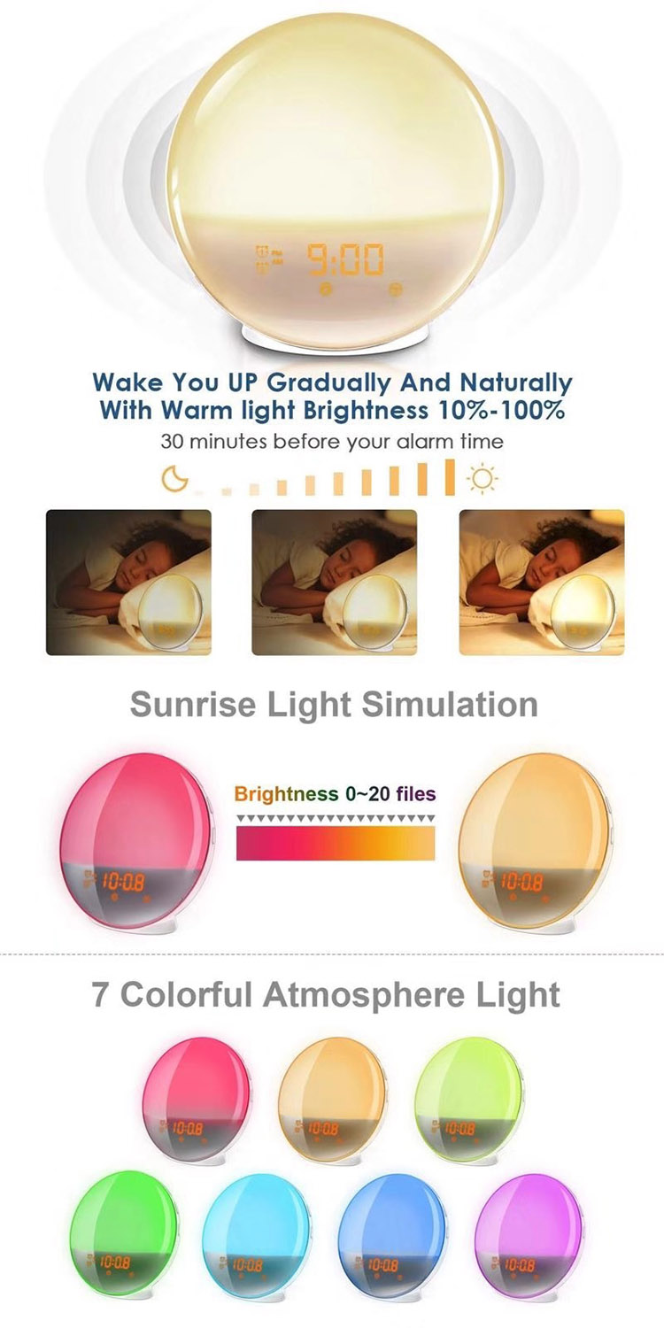 Alexa Speaker App Smart Sunrise Alarm Clock Wake Up Light FM Radio Gifts Baby  Lamp