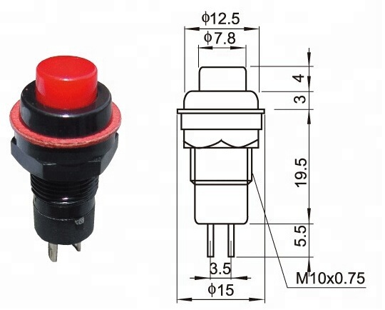 PBS-50B Diameter 10mm AC 125V 3A 250V 1.5A SPST On Off Non Locking plastic Push Button Switch