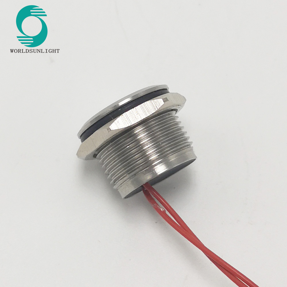 WS16BF1NOMR6 IP68 16mm stainless steel concave Flyingleads 200mA 24VAC/DC Normally open Momentary piezo switch