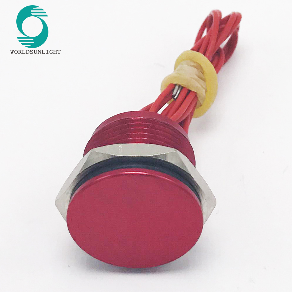 WS196F1NOM IP68 19mm Red anodized Flat operator Flyingleads 200mA 24VAC/DC Normally open Momentary piezo switch