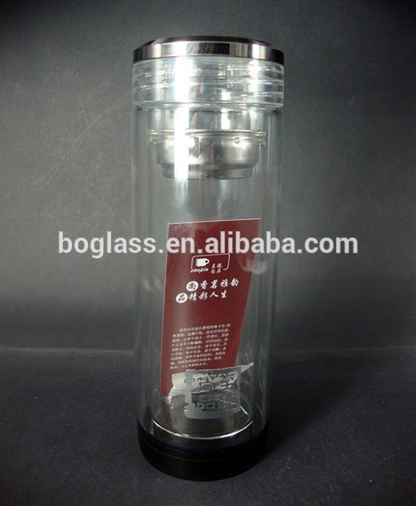 Personal Fancy Clear Double Wall Glass Water Bottle With Filter