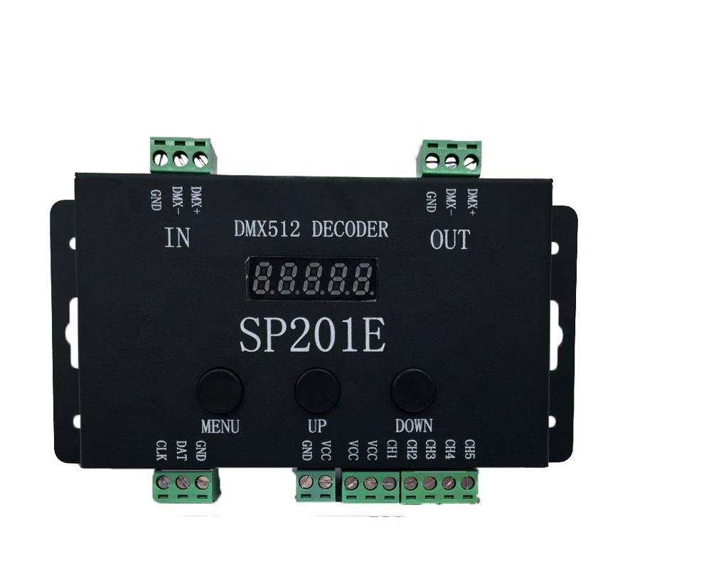 5 Channel DC5V-24V SPI Signal Control LED Full Color DMX512 decoder Controller 1024 pixels supported SP201E