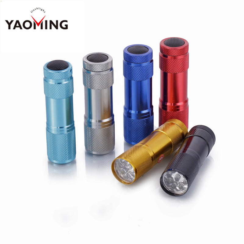 Creative gifts promotional mini 3AAA battery aluminum UV 365-395nm Ultraviolet small 9led flashlight