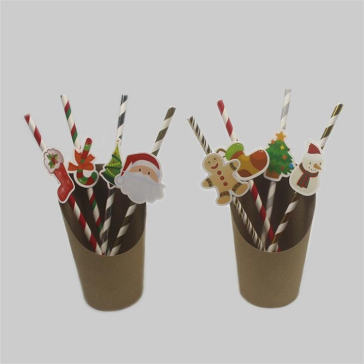 Christmas Drinking Paper Straws Party Event Festive Supplies Decoration Environmental Paper Drinking Straws