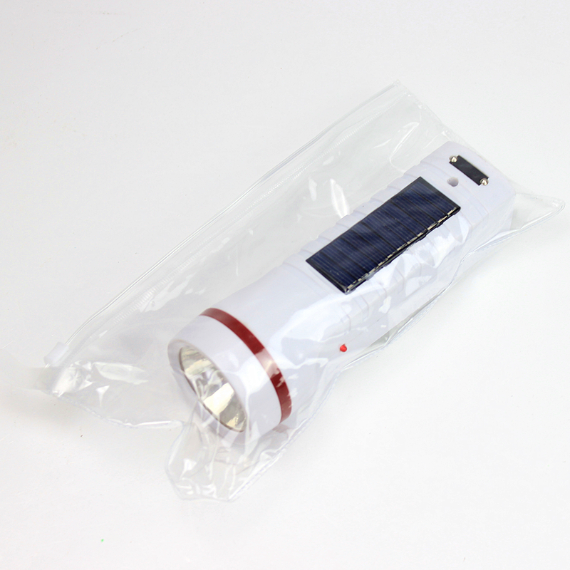 HY-002 plastic bag packing solar powered 8+1 led rechargeable torch