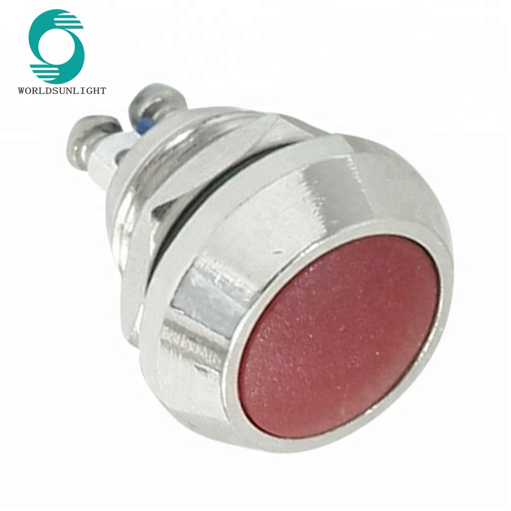 Diameter 12mm Flush Mounted Momentary SPST Metal Red Round Push Button Switch