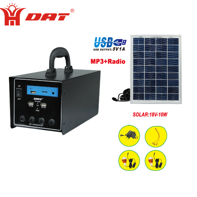 12v solar power kit AT-1207B with FM radio and MP3 function solar home lighting system