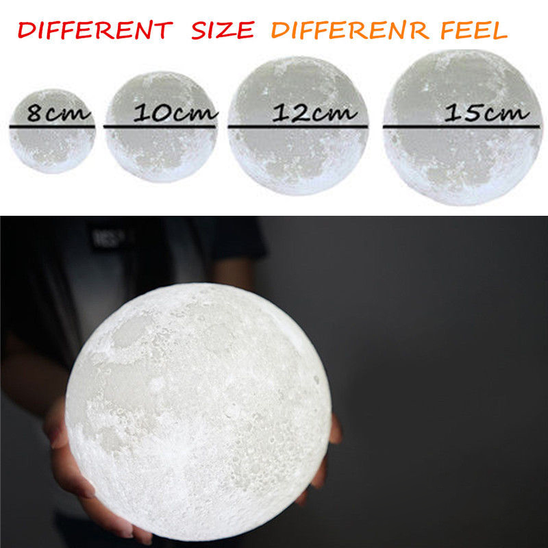 3D Printing Moon shaped smart Lamp with Touch Sensor Switch and Dimmable Brightness 2 Colors for Amazon