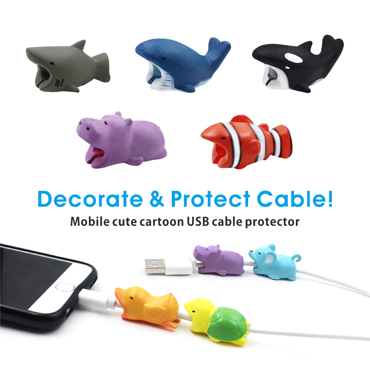 popular promotional pvc usb cute animal charging cable animal  protector