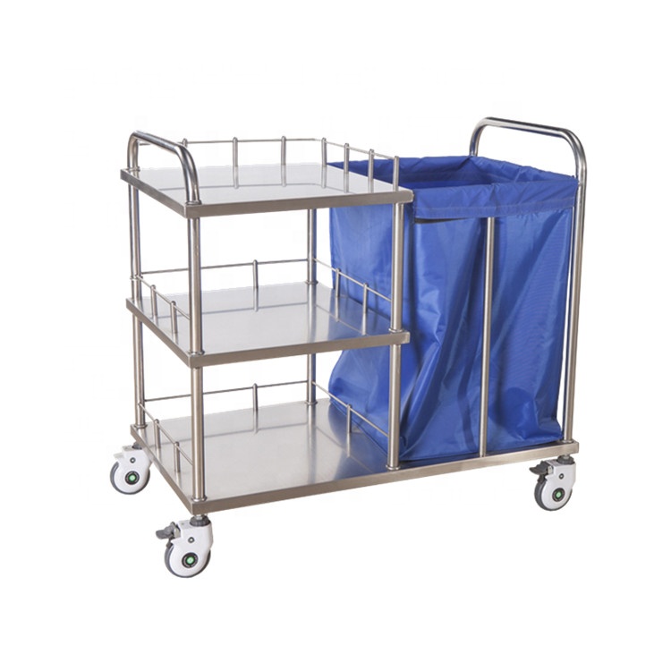 Stainless steel hospital linen trolley for sale mobile nursing trolley cart