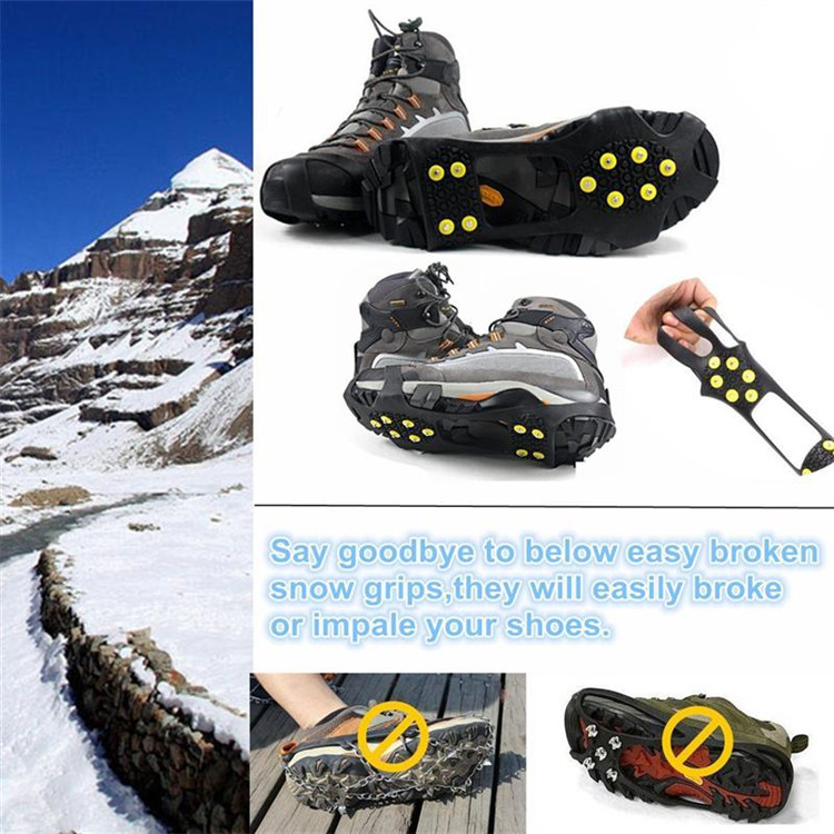 Ice Gripper Pairs Over Shoe Boot Tread Studded Anti-slip Spikes For Climbing 10 Teeth Non-slip Snow Crampon