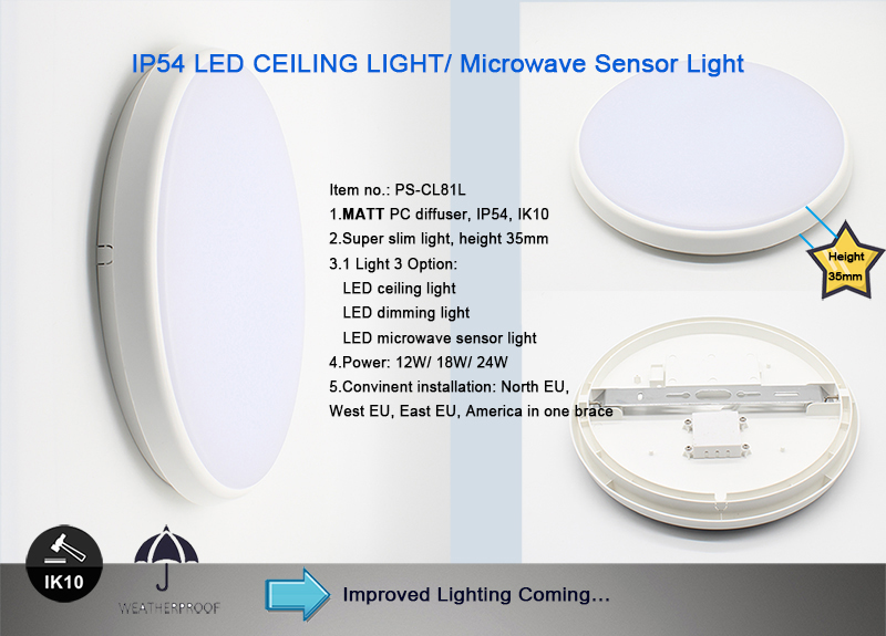 LED Bathroom LED Ceiling Light, 24W 18W 12W Waterproof IP54, Modern, Flush Ceiling Light(PS-CL81L)