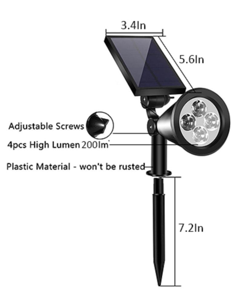 Solar Lights Waterproof 4 LED Solar Spotlight Adjustable Landscape Light Security Lighting Dark Sensing Auto on/off