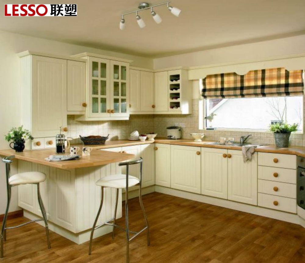 Glossy PVC vinyl kitchen cabinet with COUNTERTOP