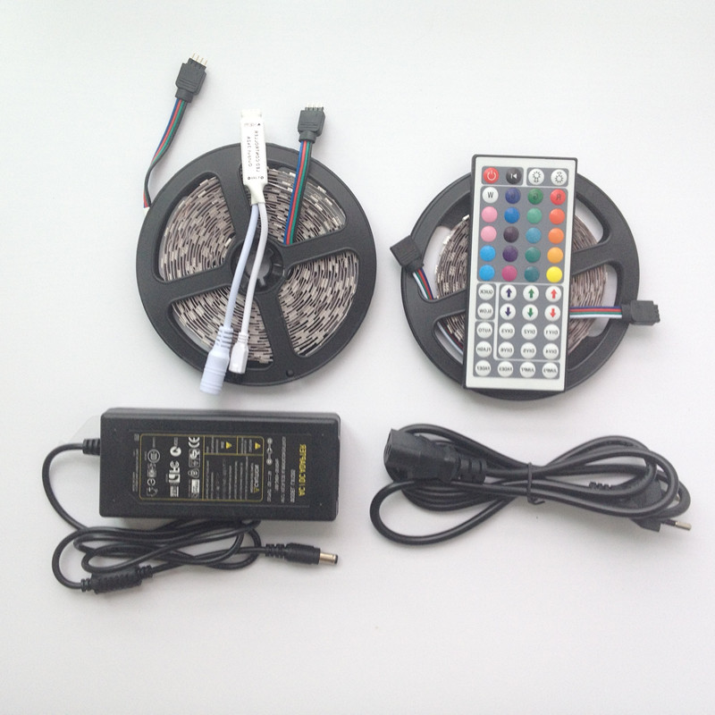 RGB LED Strip set Light 5M 300LEDs SMD5050 Flexible LED de viaje Tape DC12V 24key Controller adapter bande dirigee fita de LED