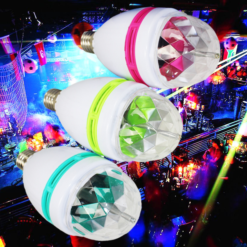 Newly launched Auto Mini Party Light Stage Lighting LED Bulbs E27 B22 3W Bulb Full Color RGB LED Plastic Rotating Lamp