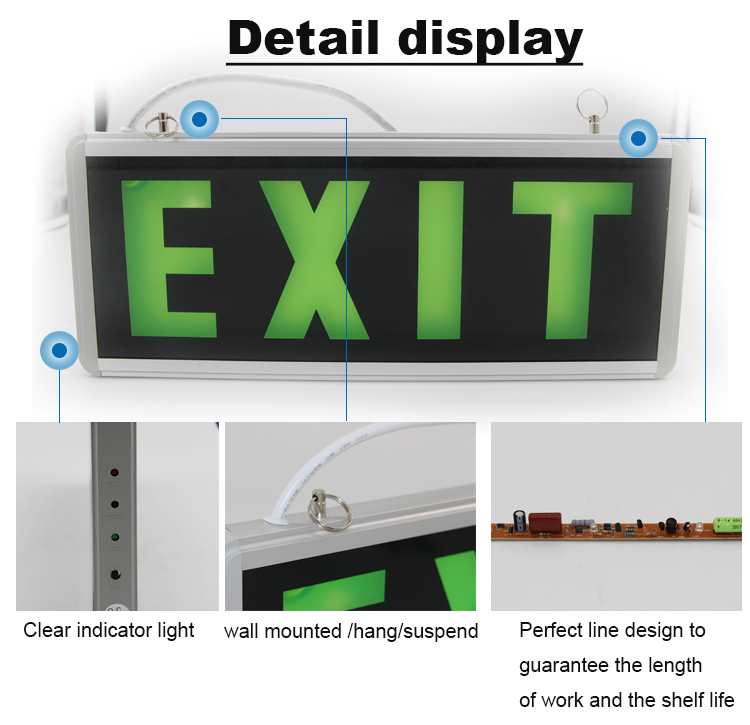 2-3hours working time wall mounted hanging ceiling mounted emergency led exit sign