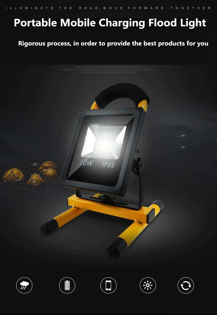 Efficient rechargeable cordless led work light portable led flood light for night lighting