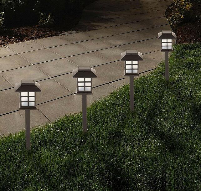 outdoor lawn garden decorative plastic house shape pin LED solar light