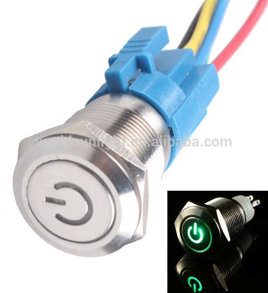 Universal Car Accessories 16mm 12V 3A LED Power Symbol ON-OFF self-locking Metal Push Button Switch With Connector Socket Plug