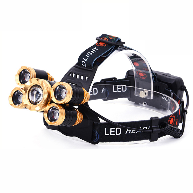 2*18650 Rechargeable Battery Power Super Bright 5 LED 2000 Lumen Headlamp