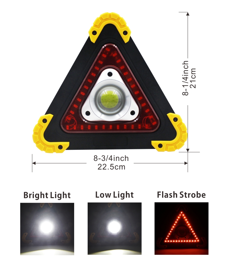 Waterproof Floodlight Triangle Emergency Hazard Warning Light  COB LED Work Light for Car Repairing Outdoor Use