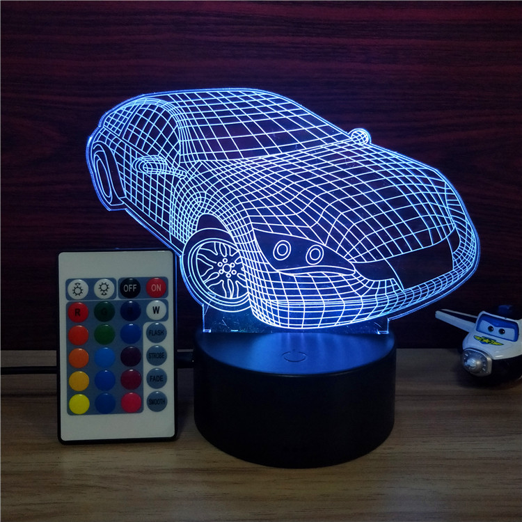 New arrival good 3D LED car night lamp with 7 different night light