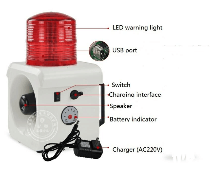 YS-800B Waterproof portable rechargeable sound and light siren alarm