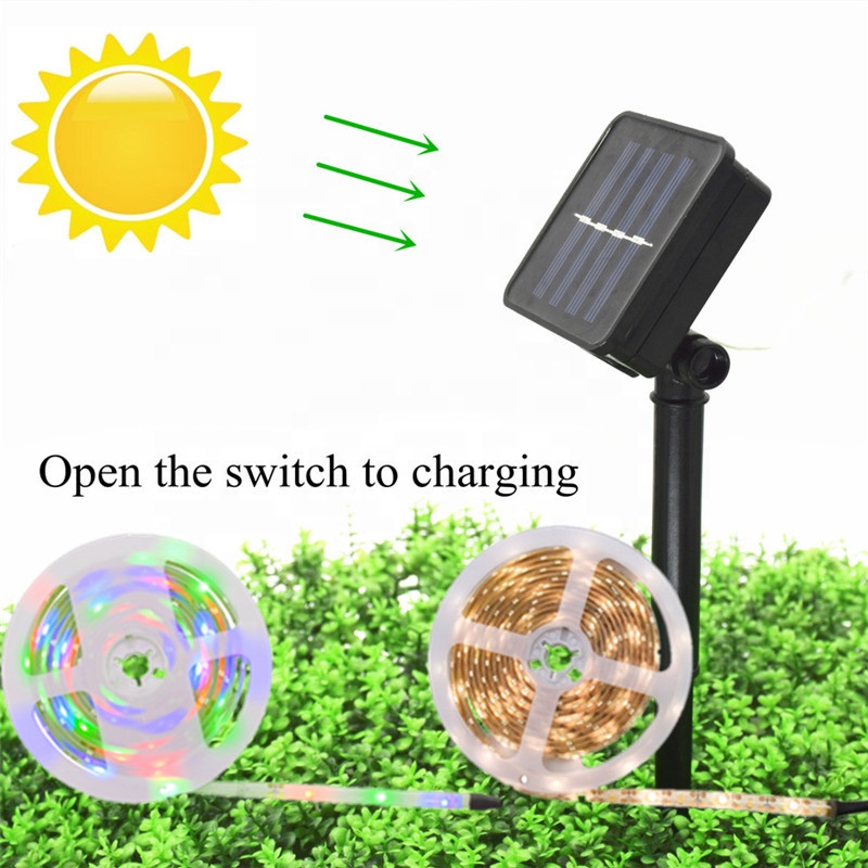 patio garden Solar powered Led strip light with 2835RGB warm cold white set Epoxy waterproof colorful color soft light strip