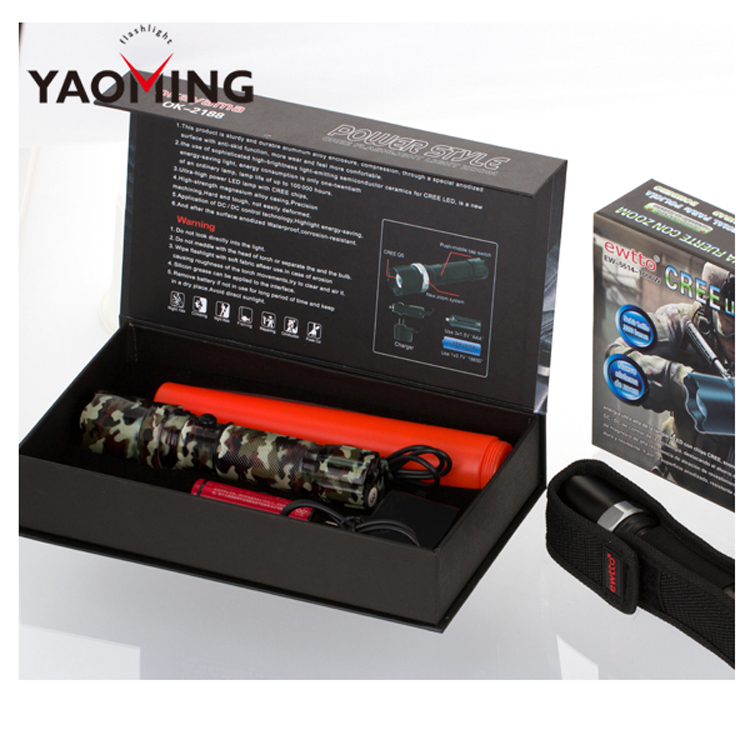 YM-2188 High Power Bank Baton Torch Light Super Bright XPE LED Rechargeable Camo Flashlight