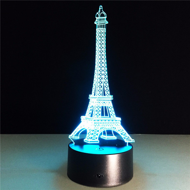 Eiffel Tower 3D illusion led night light acrylic optical custom lamp for wholesale