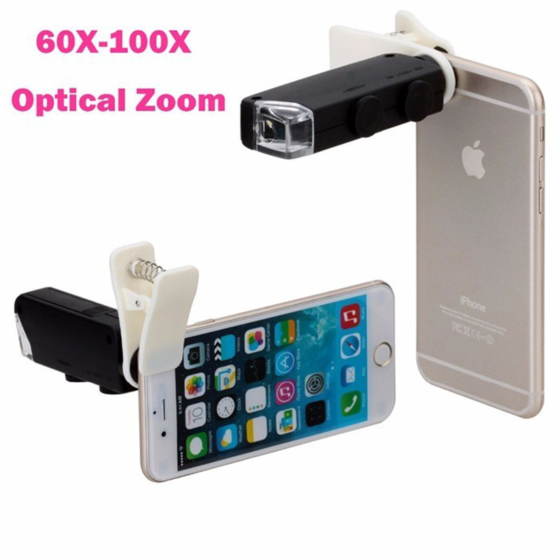 High Quality 60X-100X Zoom Magnifier Camera Lens Clip LED Microscope Macro Mobile Phone Lenses For Smartphone