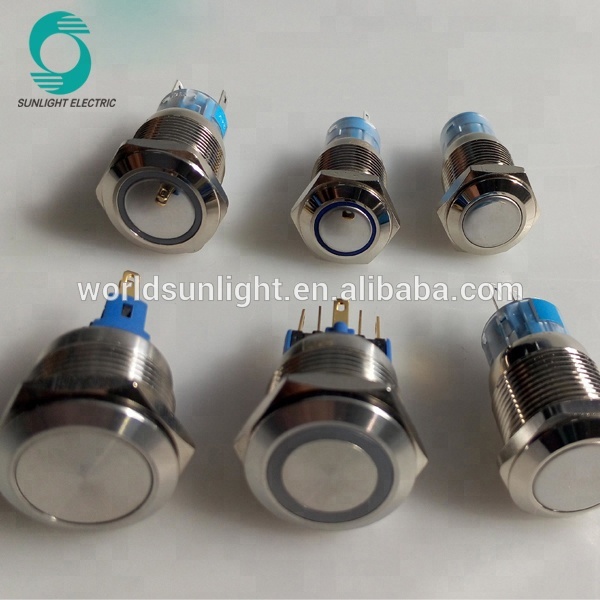 IP67 16mm led type illuminated momentary waterproof stainless steel metal pushbutton push button