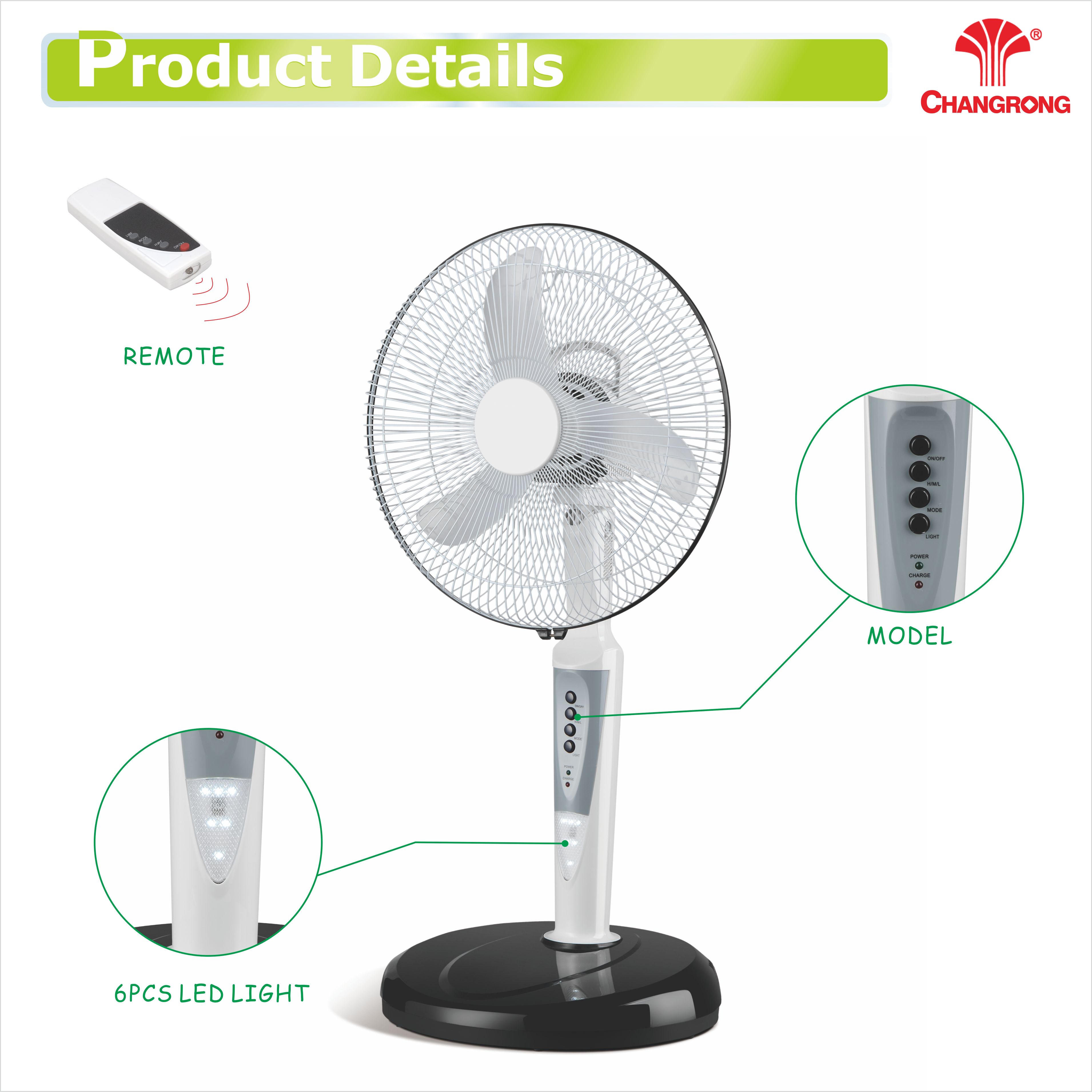 Changrong rechargeable stand solar remote USB fan