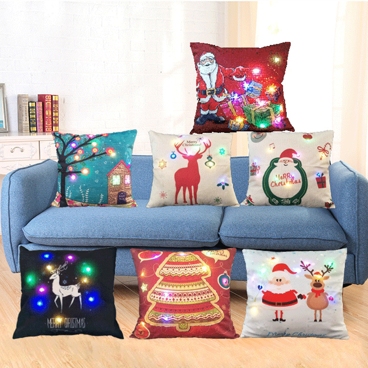 Christmas Designs LED Pillow Cover With Multi-colors LED Pillowcase