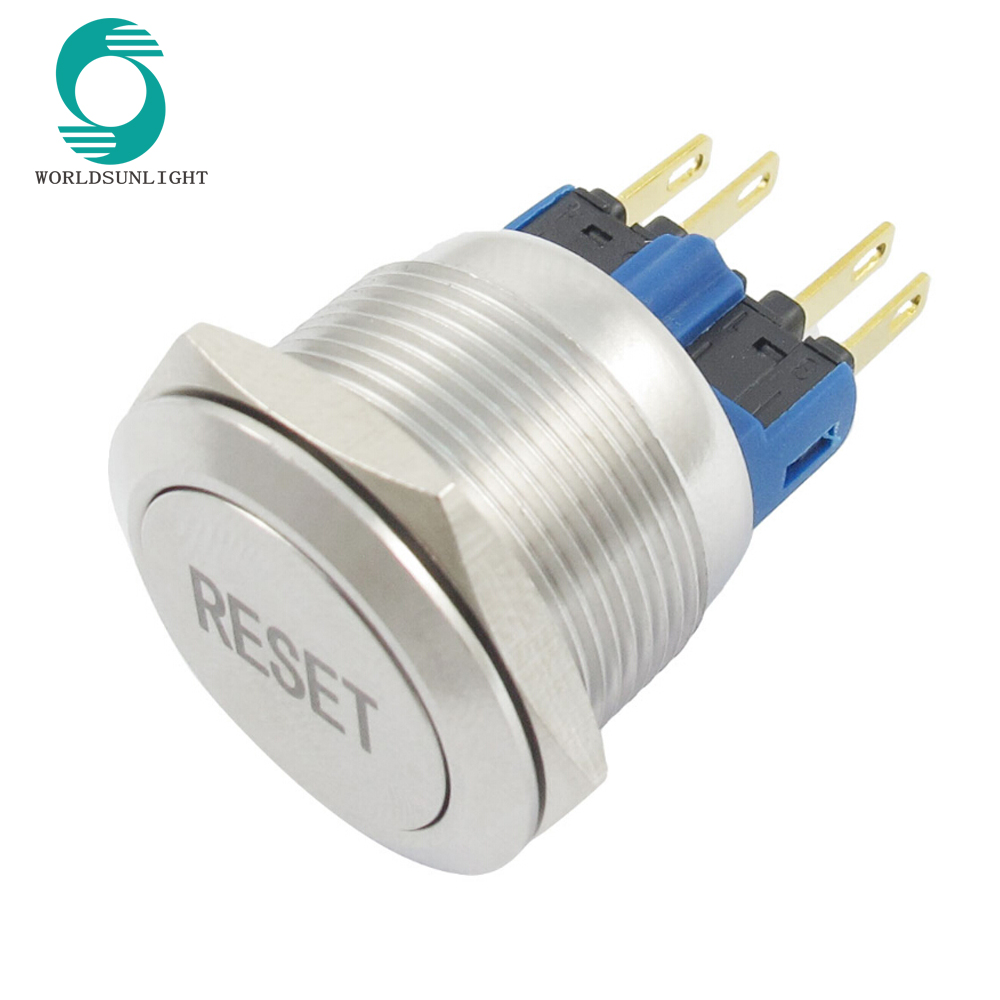 Diameter 22mm AC 250V 5A 4 Pins Reset Momentary Stainless Steel Push Button Switch