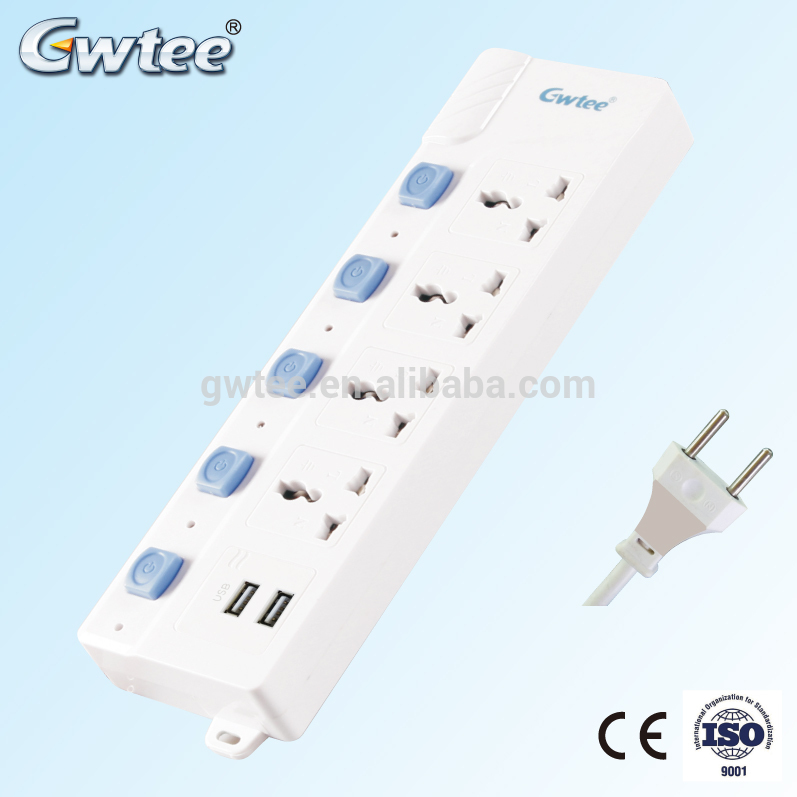 5 way outlet universal electrical extension power strip overload socket