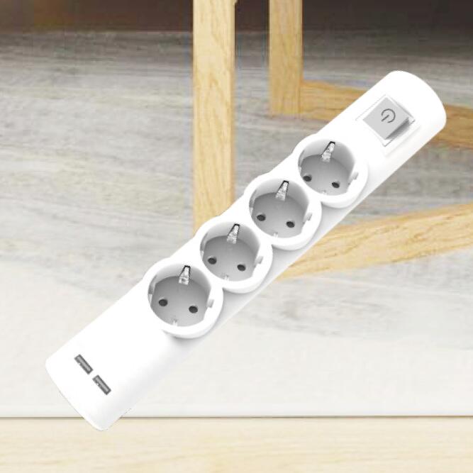 2 USB Ports 4 Way Power Strip with 1.5M Power Cord Child-protective Shutters USB Outlet for Home & Office