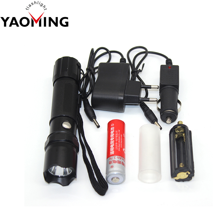 Factory Direct High Power Black 18650 Battery 3.7v Rechargeable LED Flashlight