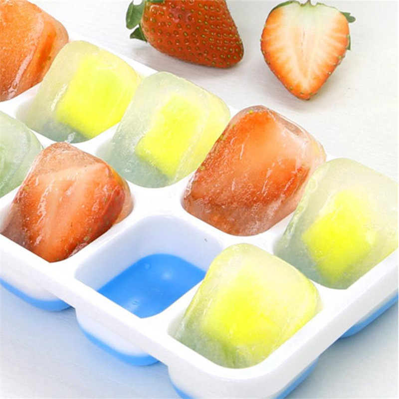 New Style DIY Silicone Ice Cream Tools Flexible Rubber Cube Mold Tray With Lid