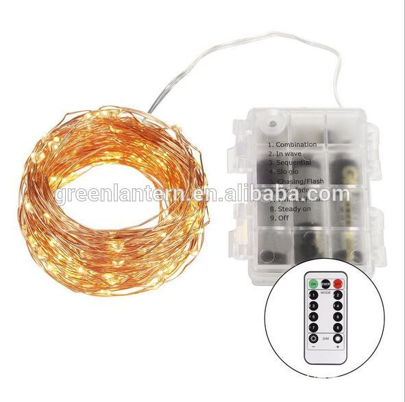 5M 16.4ft 50 LED 13 key 8 modes remote control 3AA waterproof battery operated warm white copper wire fairy string lights