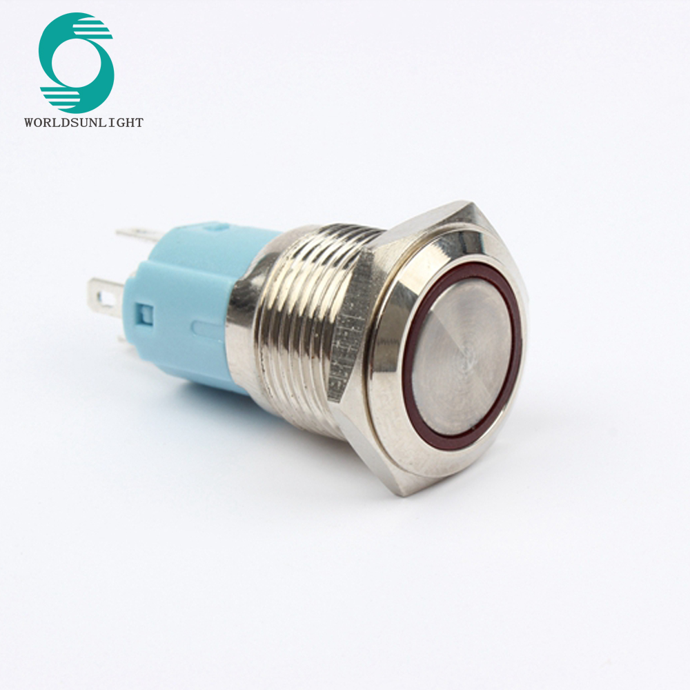 16mm 5 amp 250v led type illuminated momentary waterproof stainless steel push button switch